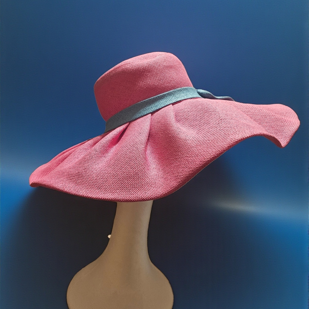 Pink Wide Brim Sun Hat with Contrasting Band